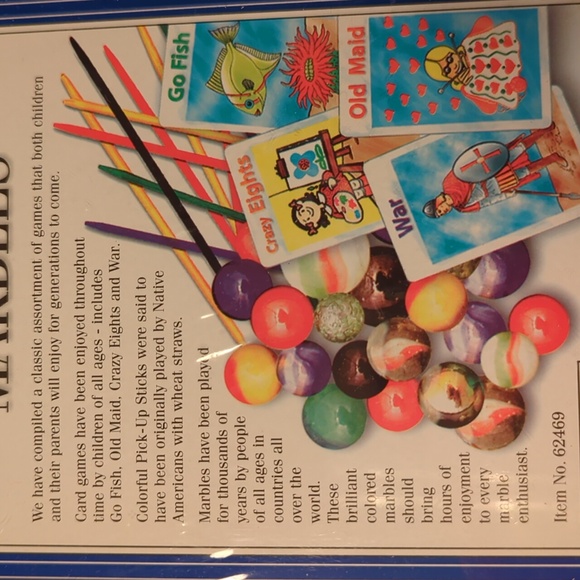 Kids Cards, Pick-Up Sticks, and Marbles Classic Games in Tin (New) - Picture 4 of 5